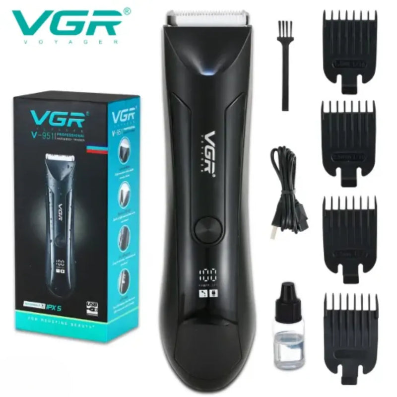 VGR V-951 grooming kit showing 4 guide combs and USB charging cable on Spotngrab.