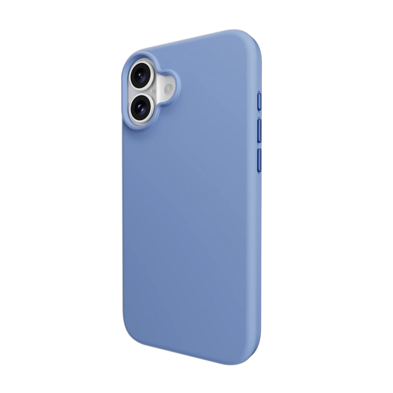 A vibrant blue Mageasy Vibrant M shockproof protective case is shown on a 2024 iPhone 16.