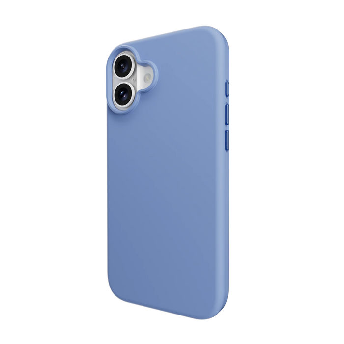 A vibrant blue Mageasy Vibrant M shockproof protective case is shown on a 2024 iPhone 16.
