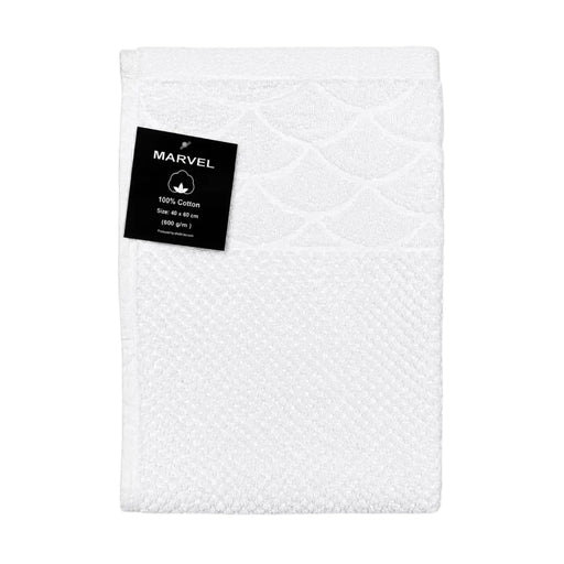 Marvel 100 percent cotton textured scallop hand towel 40x60cm displaying product label on Spotngrab Lebanon.