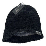 Unisex black textured cable knit winter beanie with GET INSPIRED tag on SpotNGrab Lebanon
