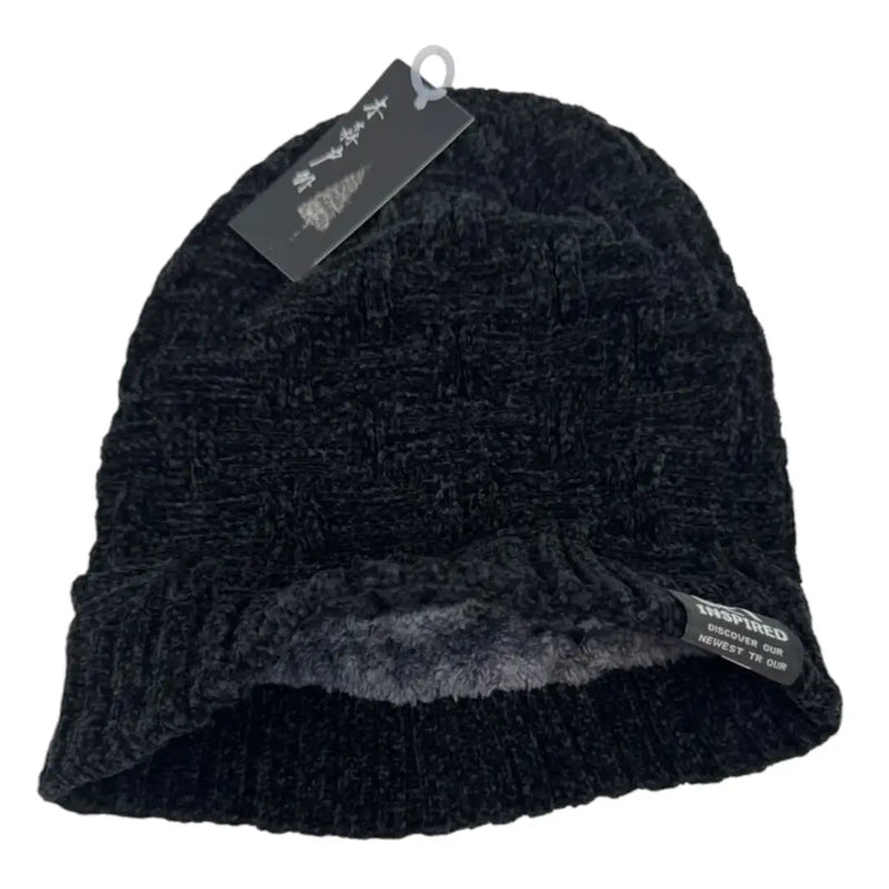Unisex black textured knit winter beanie on SpotNGrab Lebanon