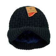 Black Brendi beanie with blue fleece lining