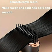 JY-602 USB-rechargeable wireless hair straightening brush in matte black and rose gold with protective cap on Spotngrab Lebanon.