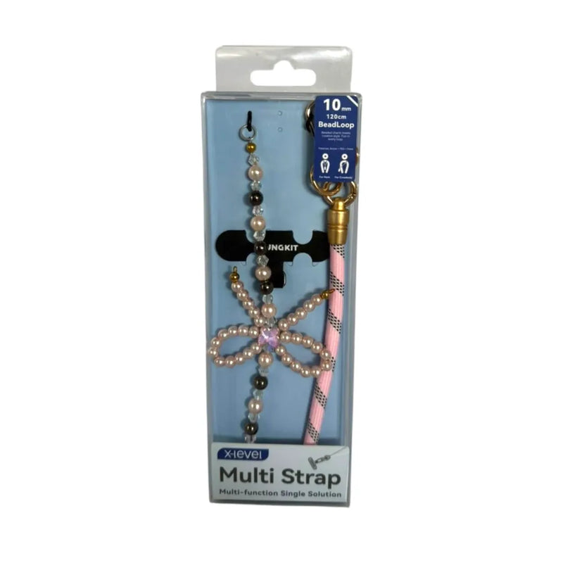 Assorted X-Level Multi Strap universal phone lanyards in beaded and ribbon packaging on Spotngrab Lebanon.