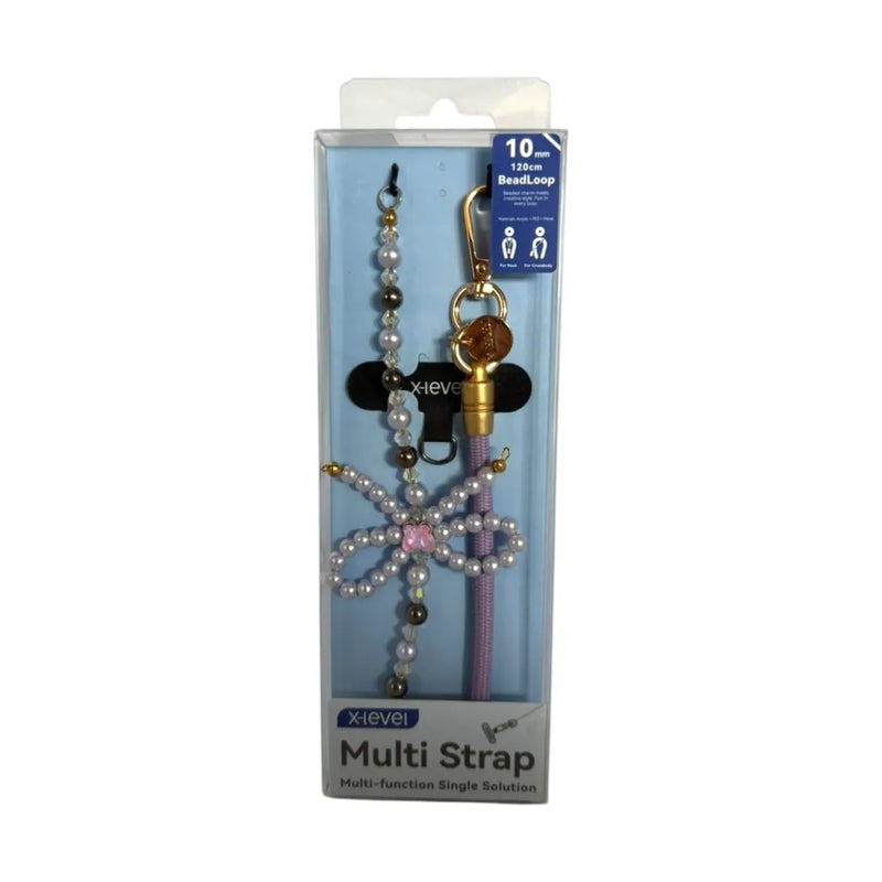 Assorted X-Level Multi Strap universal phone lanyards in beaded and ribbon packaging on Spotngrab Lebanon.