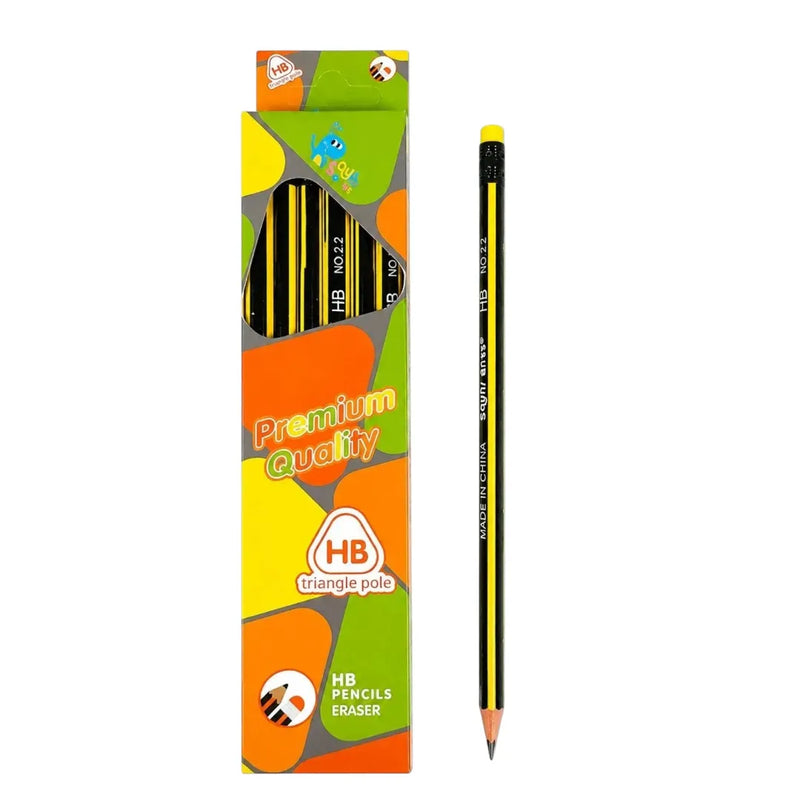 Retail box of premium quality HB wooden pencils with yellow rubber top erasers on Spotngrab Lebanon.