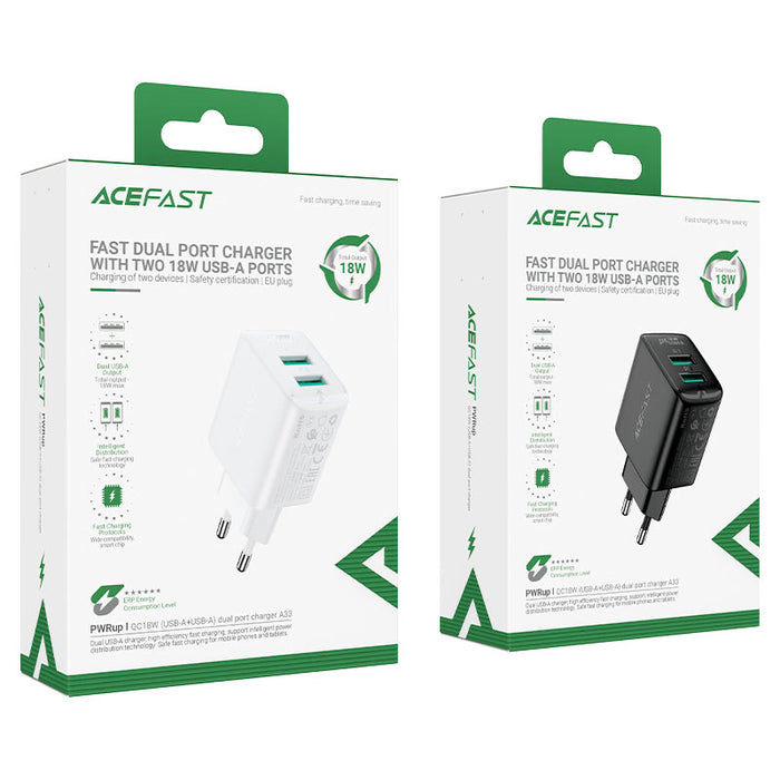 شاحن حائط AceFast-A33-QC18w بمنفذ USB مزدوج 