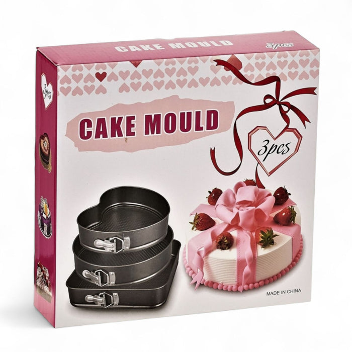 3-Piece Cake Mould Set – Square, Round & Heart Shaped Non-Stick Baking Pans – SpotNGrab Lebanon