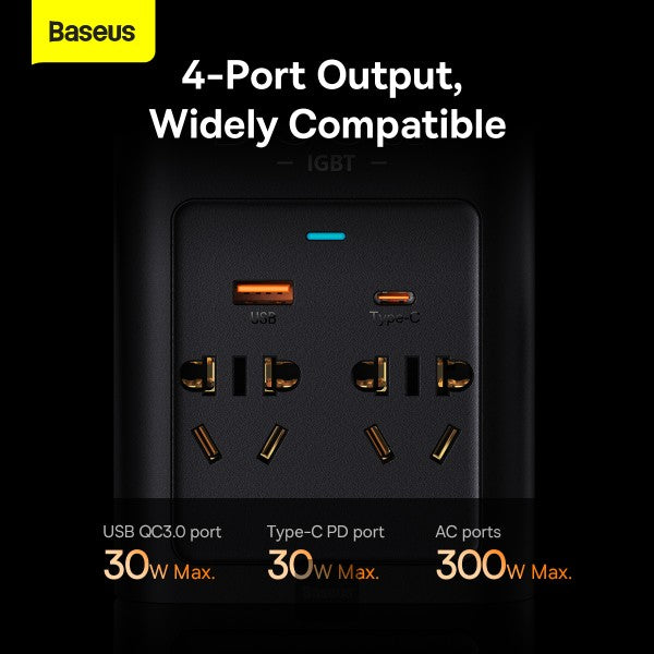 Baseus Car Power Inverter 300W DC 12V/24V To AC 220V Pure Sine Wave Converter Inverters USB Type C Charger Adapter Inverter (CN/EU)