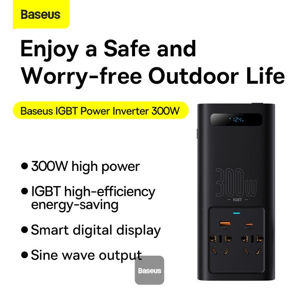 Baseus Car Power Inverter 300W DC 12V/24V To AC 220V Pure Sine Wave Converter Inverters USB Type C Charger Adapter Inverter (CN/EU)