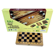 3-in-1 wooden board game set featuring chess pieces arranged on an inlaid checkerboard on Spotngrab Lebanon.