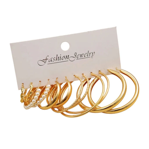 Affordable gold-colored metal earring combo for women on Spotngrab Lebanon.