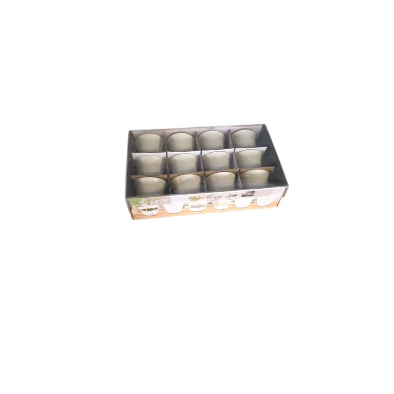 12-piece white porcelain chaffe coffee cup set without saucers neatly stacked on Spotngrab Lebanon.