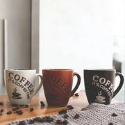 3-piece porcelain mug set with "Coffee Time" printed design.