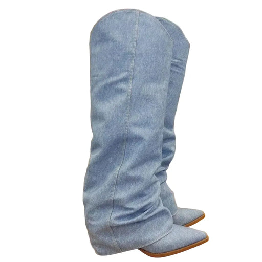 Denim cowboy heeled boots for women from Spotngrab Lebanon