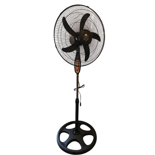 Sleek matte black 18-inch electric standing fan featuring 5 aerodynamic blades and a protective mesh safety wire grill on Spotngrab Lebanon.