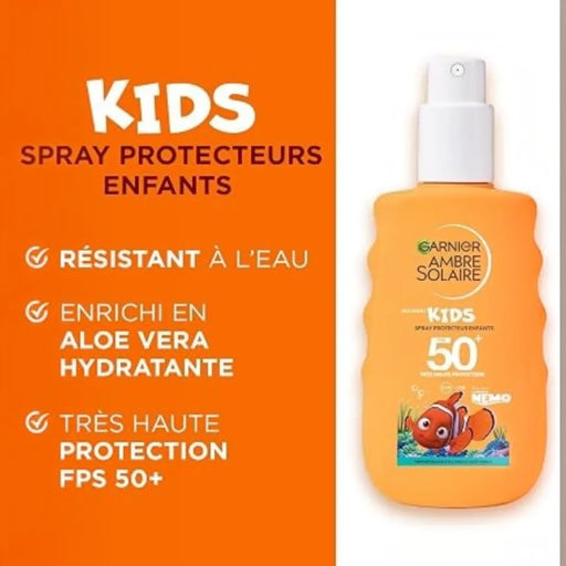 Garnier Ambre Solaire Sensitive Advanced Sun Spray SPF 50 150ml white bottle with a clear overcap on Spotngrab Lebanon.
