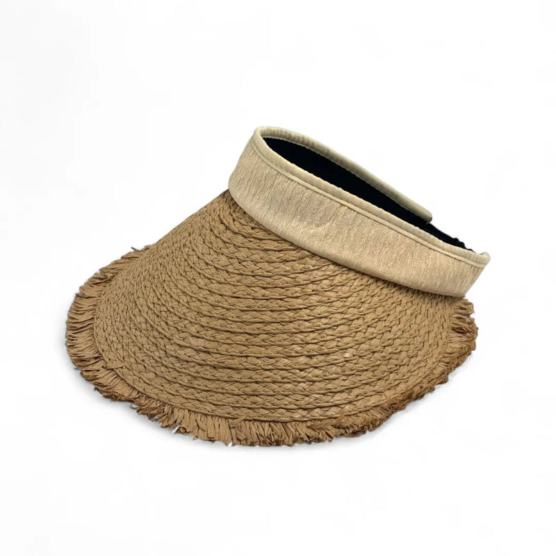 Foldable Straw Sun Visor Hat for Women – Ponytail-Friendly Open Back Beach Cap beige – SpotNGrab Lebanon