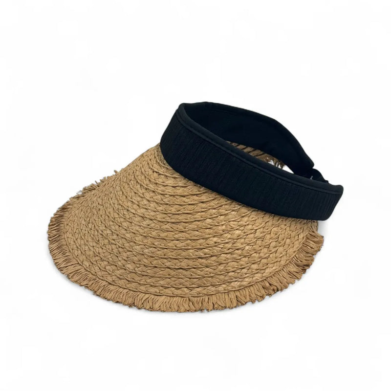 Foldable Straw Sun Visor Hat for Women – Ponytail-Friendly Open Back Beach Cap black – SpotNGrab Lebanon