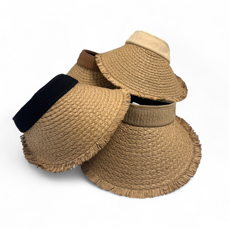Foldable Straw Sun Visor Hat for Women – Ponytail-Friendly Open Back Beach Cap – SpotNGrab Lebanon