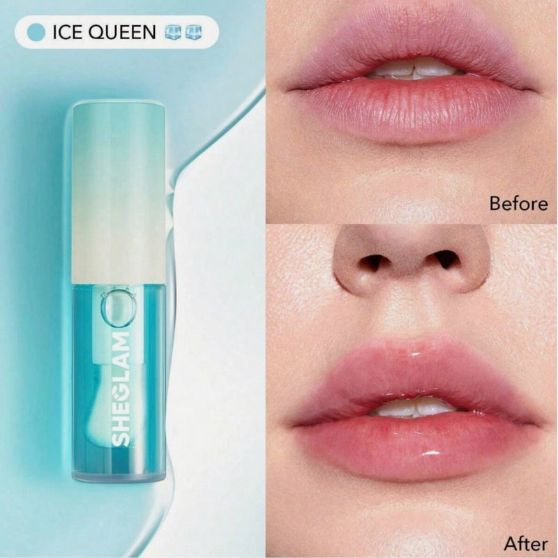 Sheglam Ice Queen Plumping Lip Gloss in sleek tube – clear high-shine formula with cooling effect for fuller, glossy lips