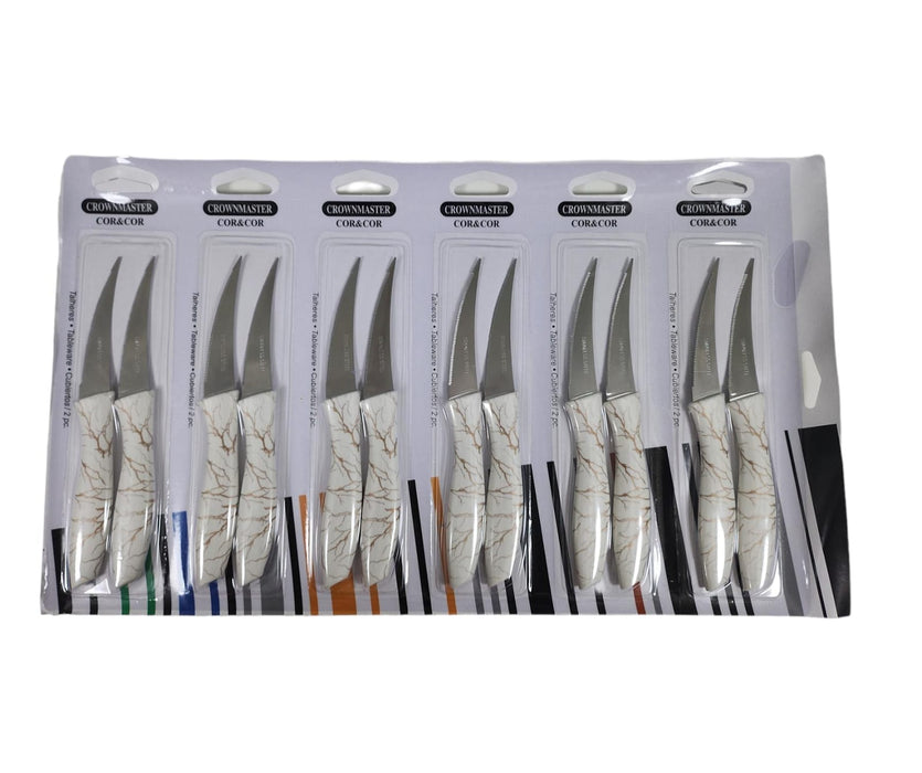 Knife 12 Pcs White Marbel Short