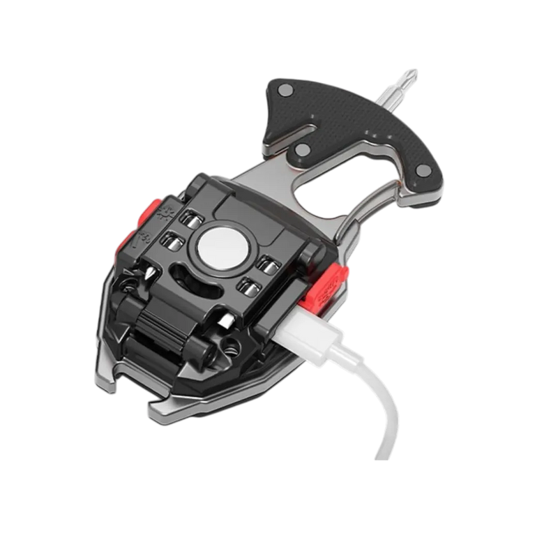 Multi-purpose rechargeable LED emergency keychain light displaying the bright flood beam and integrated tool attachments on Spotngrab Lebanon.