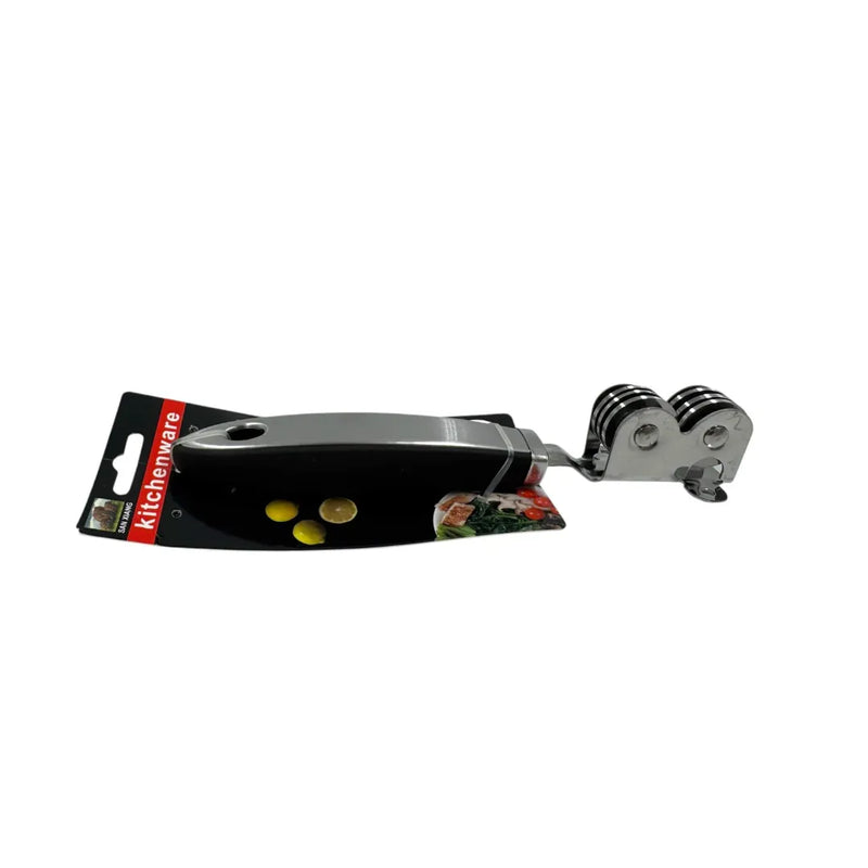 Manual pull-through knife sharpener with stainless steel wheel discs and ergonomic black plastic handle spotngrab beirut