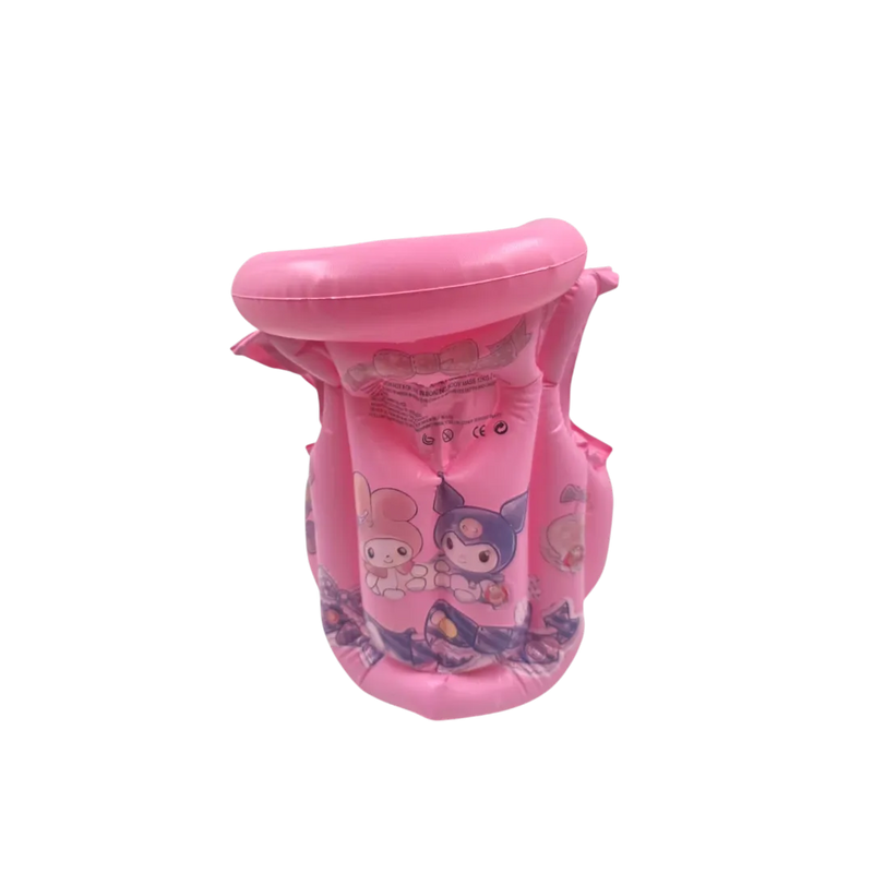 Pink inflatable children's swimming vest featuring My Melody and Kuromi character art on Spotngrab Lebanon.