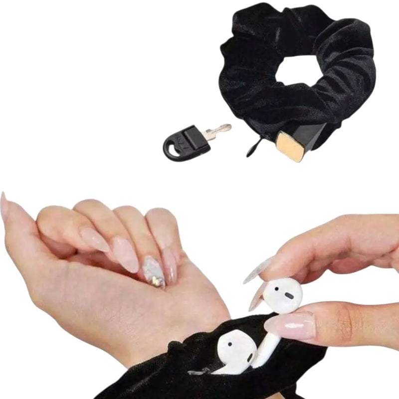 Velvet Stash Scrunchie with Hidden Zipper Pocket - Secret Hair Tie Storage for Keys, Cash, & AirPods - Cute Travel & Festival Hair Accessory for Women and Girls
