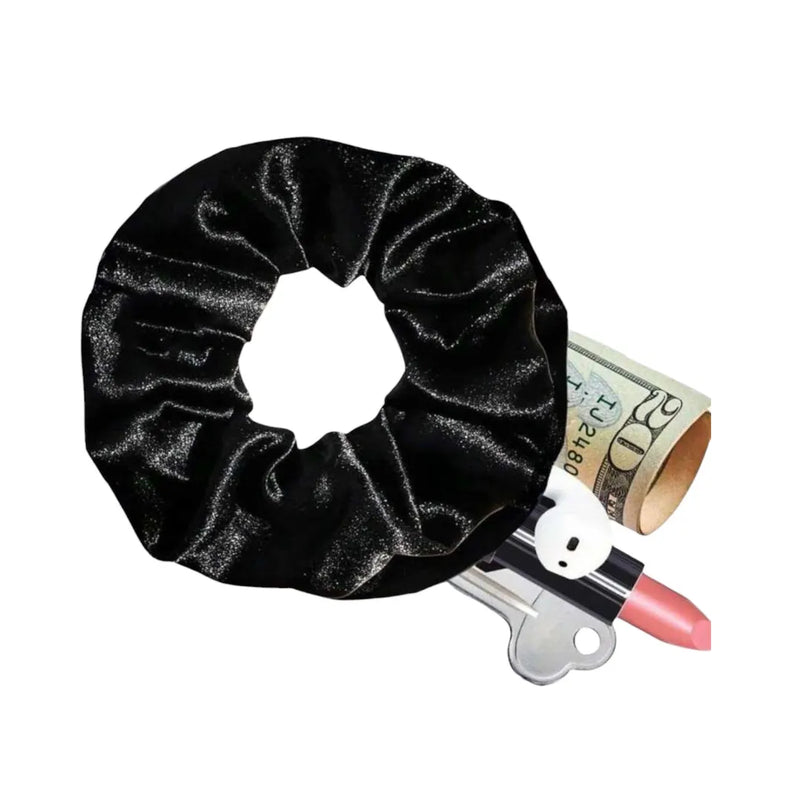 Velvet Stash Scrunchie with Hidden Zipper Pocket - Secret Hair Tie Storage for Keys, Cash, & AirPods - Cute Travel & Festival Hair Accessory for Women and Girls