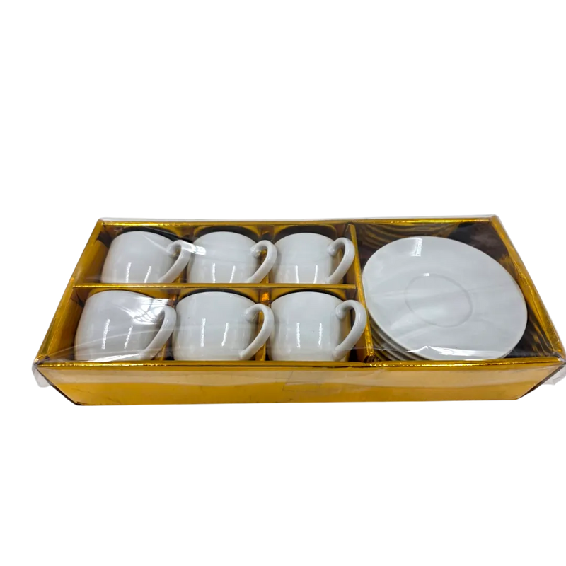 White porcelain coffee cup and saucer set 6 pieces simple design for everyday use available at SpotNGrab Lebanon