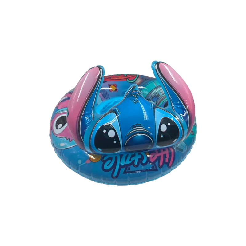 70cm blue Disney Stitch inflatable pool float ring featuring a 3D character head and built-in leg holes on Spotngrab Lebanon