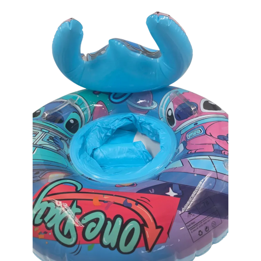 70cm blue Disney Stitch inflatable pool float ring featuring a 3D character head and built-in leg holes on Spotngrab Lebanon