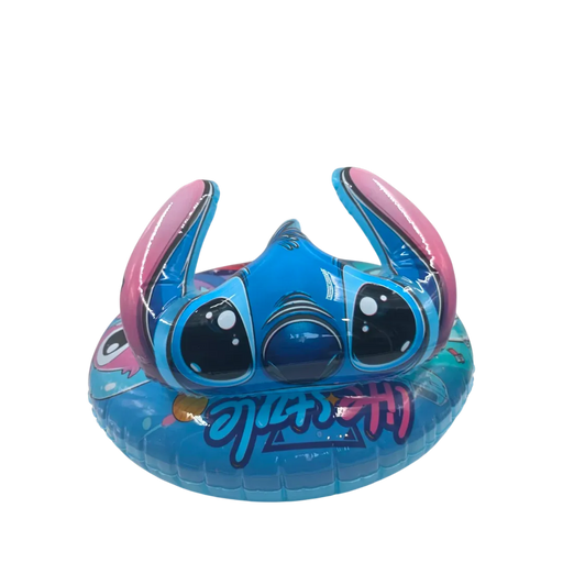 70cm blue Disney Stitch inflatable pool float ring featuring a 3D character head and built-in leg holes on Spotngrab Lebanon.