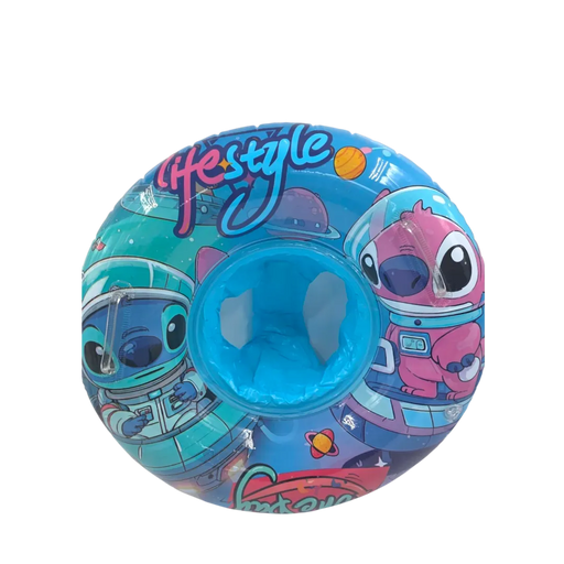 70cm blue Disney Stitch inflatable baby swim seat float ring with secure leg support and dual plastic safety handles on Spotngrab Lebanon.