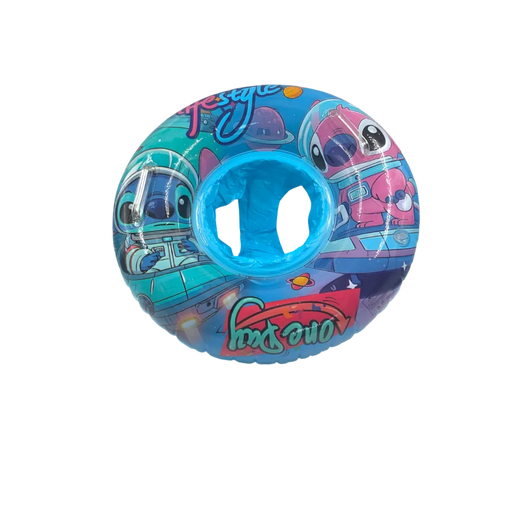 70cm blue Disney Stitch inflatable baby swim seat float ring with secure leg support and dual plastic safety handles on Spotngrab Lebanon.