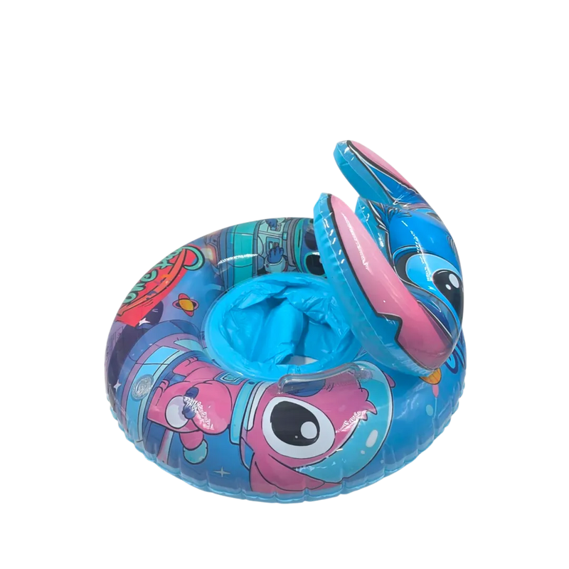 70cm blue Disney Stitch inflatable pool float ring featuring a 3D character head and built-in leg holes on Spotngrab Lebanon