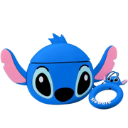3D blue Stitch character wireless Bluetooth earbuds with shockproof silicone charging case on Spotngrab Lebanon.