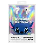 3D blue Stitch character wireless Bluetooth earbuds with shockproof silicone charging case on Spotngrab Lebanon.