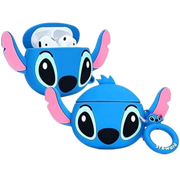 3D blue Stitch character wireless Bluetooth earbuds with shockproof silicone charging case on Spotngrab Lebanon.