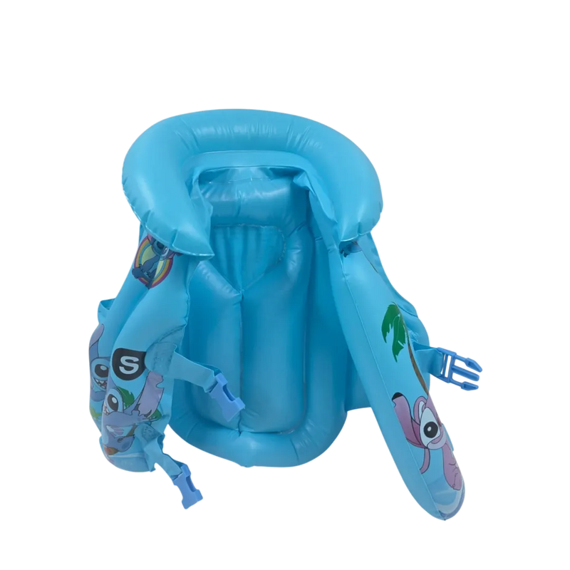Blue inflatable children's swimming vest featuring Disney Stitch character art on Spotngrab Lebanon.