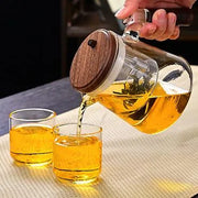 Water separation glass teapot with wooden handle and mesh infuser – Spotngrab Lebanon home accessories.