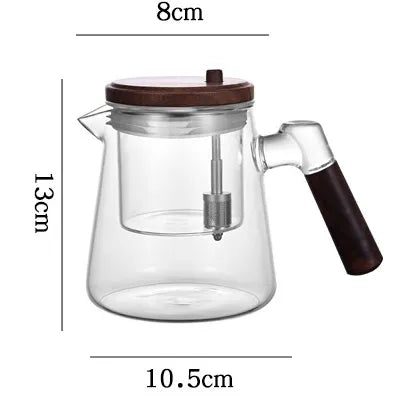 Water separation glass teapot with wooden handle and mesh infuser – Spotngrab Lebanon home accessories.