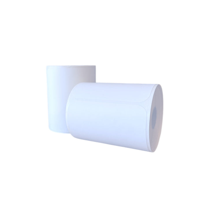 Roll of 250 strong thermal white labels, 102x102mm size, waterproof with strong adhesive, core size 25mm available at spotngrab lebanon