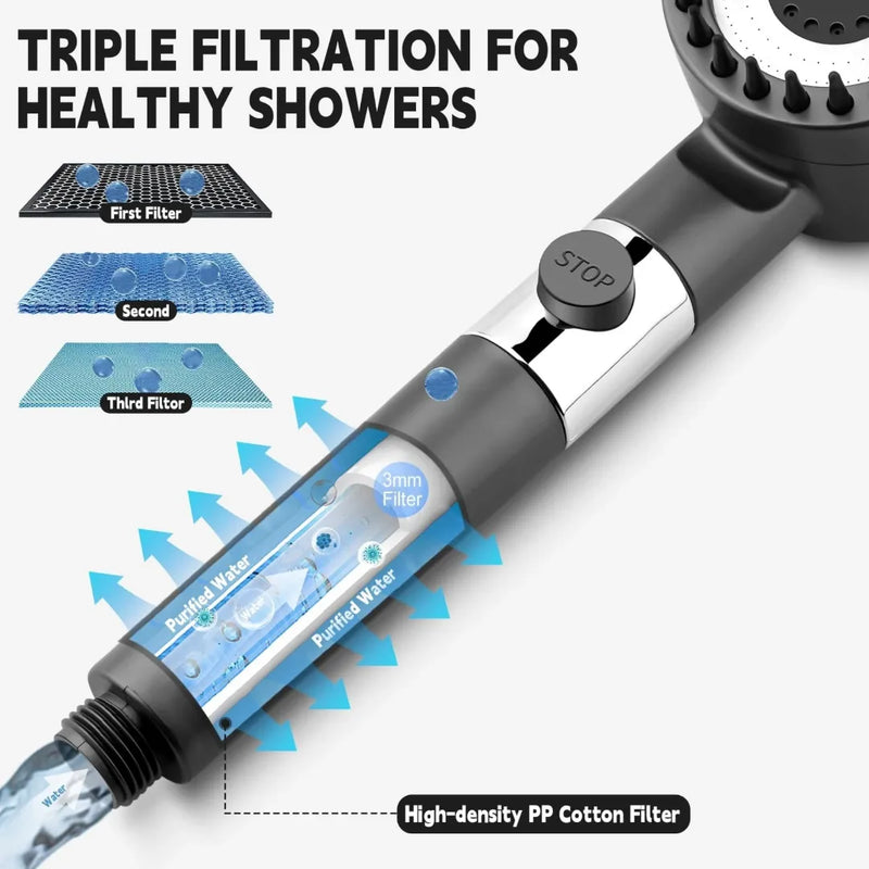 3-mode turbo-charged filtered shower head displaying the spinning internal propeller fan and custom spray modes on Spotngrab Lebanon