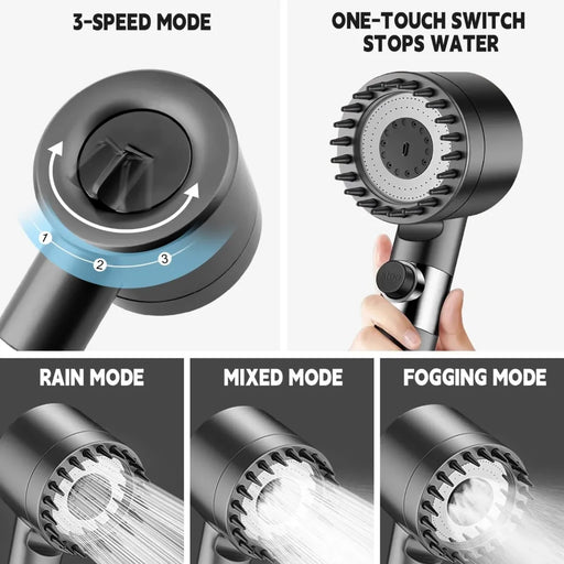 3-mode turbo-charged filtered shower head displaying the spinning internal propeller fan and custom spray modes on Spotngrab Lebanon
