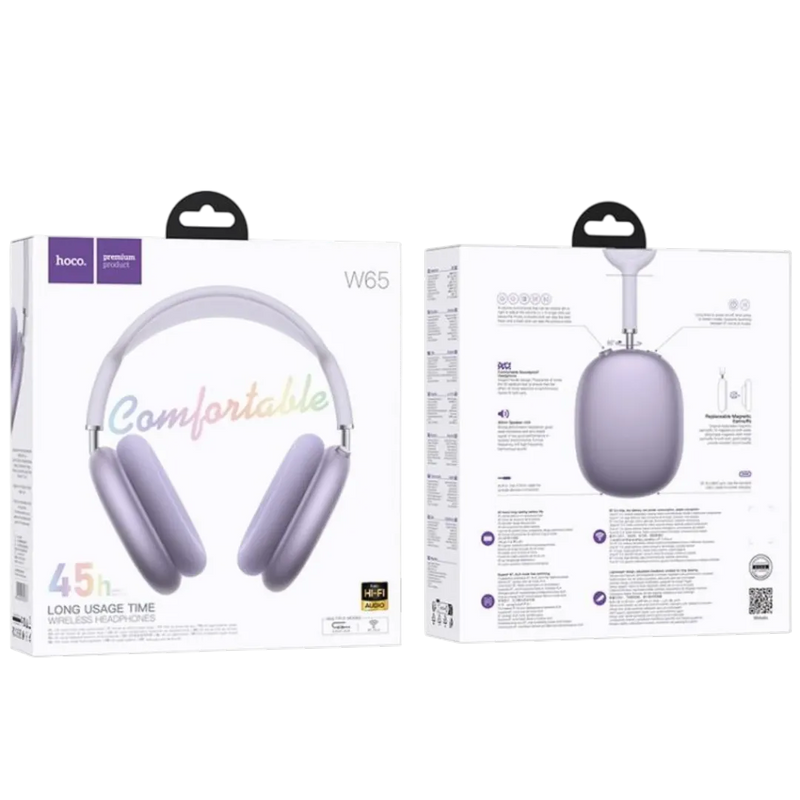 Hoco W65 Plus Happy ANC wireless headphones in purple– active noise cancelling headset Lebanon Spotngrab.