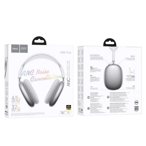 Hoco W65 Plus Happy ANC wireless headphones in silver – active noise cancelling headset Lebanon Spotngrab.
